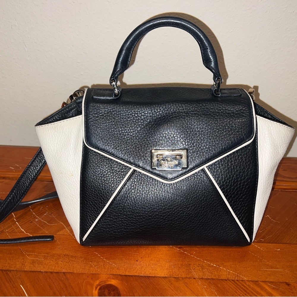 Kate Spade Laurel Wellesley Place Black and Cream Leather Satchel